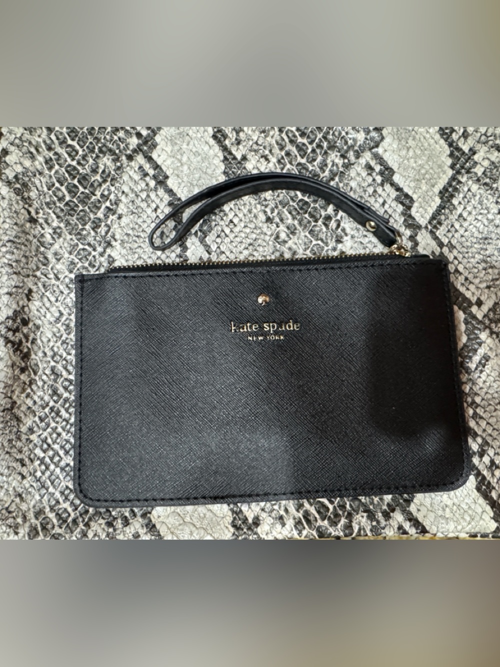 kate spade Black Saffiano Wristlet with Gold Logo